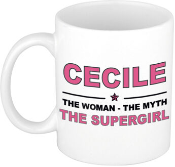 Bellatio Decorations Naam cadeau mok/ beker Cecile The woman, The myth the supergirl 300 ml - Naam mokken Multikleur