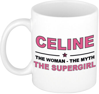 Bellatio Decorations Naam cadeau mok/ beker Celine The woman, The myth the supergirl 300 ml - Naam mokken Multikleur