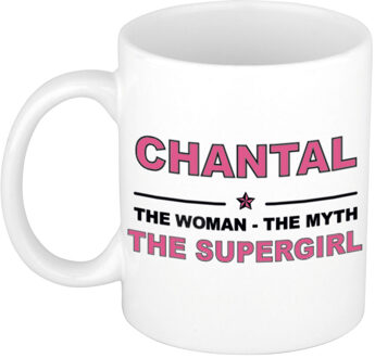 Bellatio Decorations Naam cadeau mok/ beker Chantal The woman, The myth the supergirl 300 ml - Naam mokken Multikleur