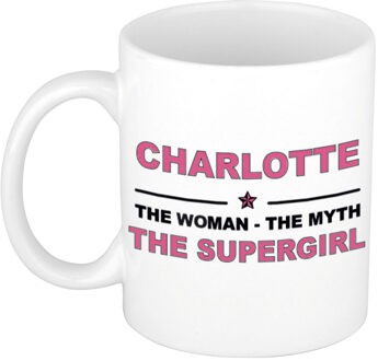 Bellatio Decorations Naam cadeau mok/ beker Charlotte The woman, The myth the supergirl 300 ml - Naam mokken Multikleur