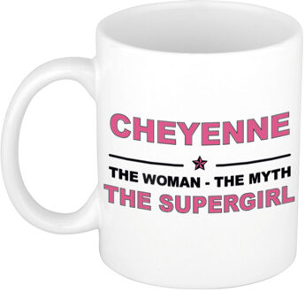 Bellatio Decorations Naam cadeau mok/ beker Cheyenne The woman, The myth the supergirl 300 ml - Naam mokken Multikleur