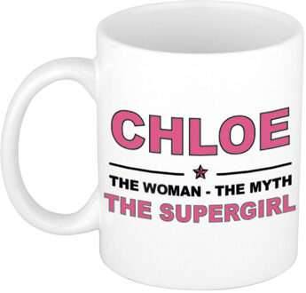 Bellatio Decorations Naam cadeau mok/ beker Chloe The woman, The myth the supergirl 300 ml - Naam mokken Multikleur