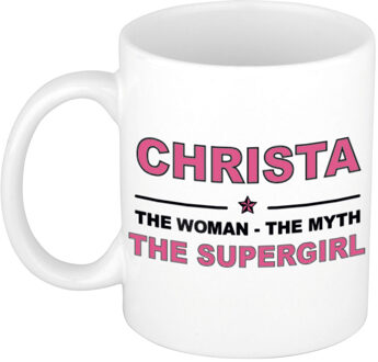 Bellatio Decorations Naam cadeau mok/ beker Christa The woman, The myth the supergirl 300 ml - Naam mokken Multikleur