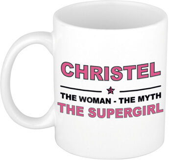 Bellatio Decorations Naam cadeau mok/ beker Christel The woman, The myth the supergirl 300 ml - Naam mokken Multikleur