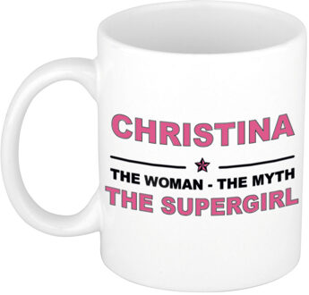 Bellatio Decorations Naam cadeau mok/ beker Christina The woman, The myth the supergirl 300 ml - Naam mokken Multikleur