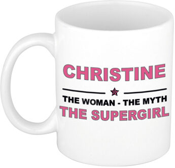 Bellatio Decorations Naam cadeau mok/ beker Christine The woman, The myth the supergirl 300 ml - Naam mokken Multikleur