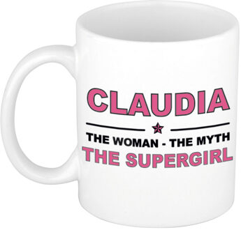 Bellatio Decorations Naam cadeau mok/ beker Claudia The woman, The myth the supergirl 300 ml - Naam mokken Multikleur