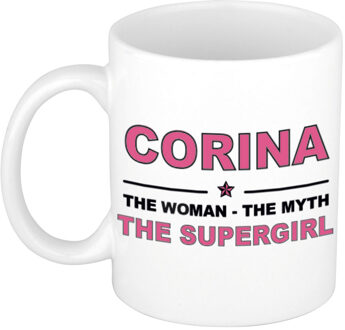 Bellatio Decorations Naam cadeau mok/ beker Corina The woman, The myth the supergirl 300 ml - Naam mokken Multikleur