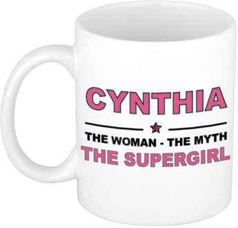 Bellatio Decorations Naam cadeau mok/ beker Cynthia The woman, The myth the supergirl 300 ml - Naam mokken Multikleur