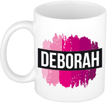 Bellatio Decorations Naam cadeau mok / beker Deborah met roze verfstrepen 300 ml