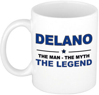 Bellatio Decorations Naam cadeau mok/ beker Delano The man, The myth the legend 300 ml - Naam mokken Multikleur