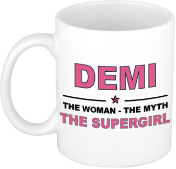 Bellatio Decorations Naam cadeau mok/ beker Demi The woman, The myth the supergirl 300 ml - Naam mokken Multikleur