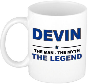 Bellatio Decorations Naam cadeau mok/ beker Devin The man, The myth the legend 300 ml - Naam mokken Multikleur