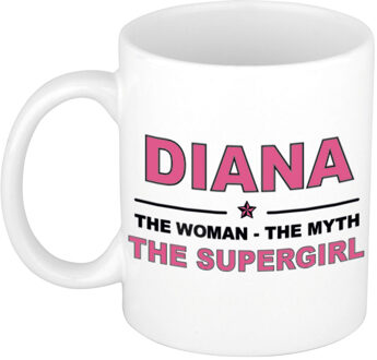 Bellatio Decorations Naam cadeau mok/ beker Diana The woman, The myth the supergirl 300 ml - Naam mokken Multikleur