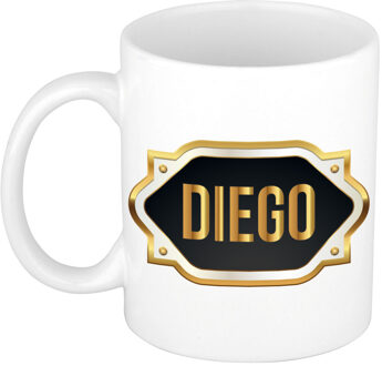 Bellatio Decorations Naam cadeau mok / beker Diego met gouden embleem 300 ml
