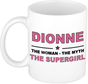 Bellatio Decorations Naam cadeau mok/ beker Dionne The woman, The myth the supergirl 300 ml - Naam mokken Multikleur