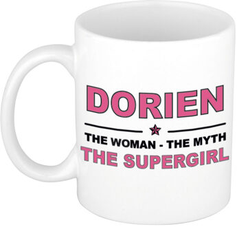 Bellatio Decorations Naam cadeau mok/ beker Dorien The woman, The myth the supergirl 300 ml - Naam mokken Multikleur