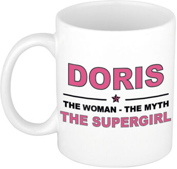 Bellatio Decorations Naam cadeau mok/ beker Doris The woman, The myth the supergirl 300 ml - Naam mokken Multikleur