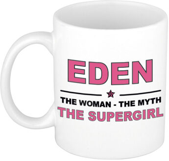 Bellatio Decorations Naam cadeau mok/ beker Eden The woman, The myth the supergirl 300 ml - Naam mokken Multikleur