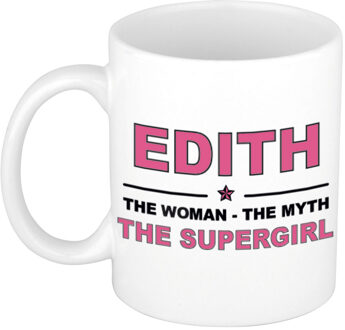 Bellatio Decorations Naam cadeau mok/ beker Edith The woman, The myth the supergirl 300 ml - Naam mokken Multikleur