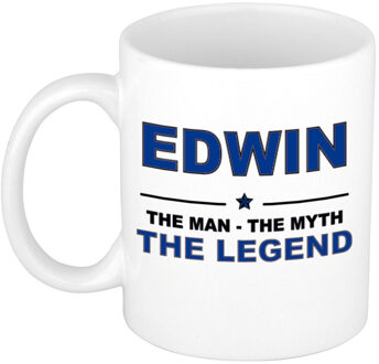 Bellatio Decorations Naam cadeau mok/ beker Edwin The man, The myth the legend 300 ml - Naam mokken Multikleur