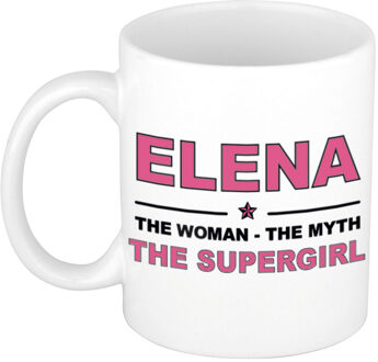 Bellatio Decorations Naam cadeau mok/ beker Elena The woman, The myth the supergirl 300 ml - Naam mokken Multikleur