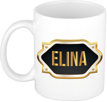 Bellatio Decorations Naam cadeau mok / beker Elina met gouden embleem 300 ml