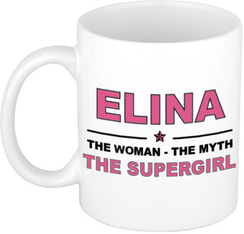 Bellatio Decorations Naam cadeau mok/ beker Elina The woman, The myth the supergirl 300 ml - Naam mokken Multikleur