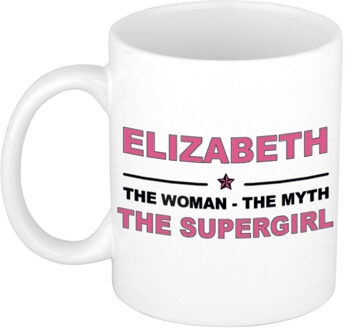 Bellatio Decorations Naam cadeau mok/ beker Elizabeth The woman, The myth the supergirl 300 ml - Naam mokken Multikleur