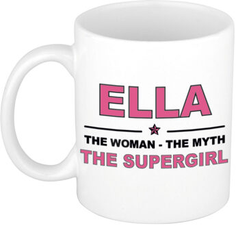 Bellatio Decorations Naam cadeau mok/ beker Ella The woman, The myth the supergirl 300 ml - Naam mokken Multikleur