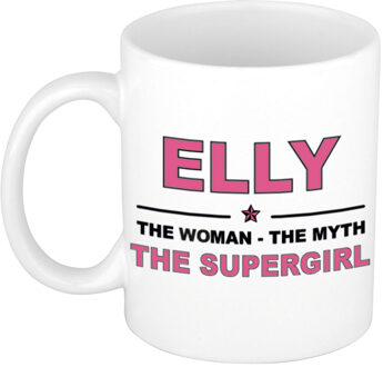 Bellatio Decorations Naam cadeau mok/ beker Elly The woman, The myth the supergirl 300 ml - Naam mokken Multikleur