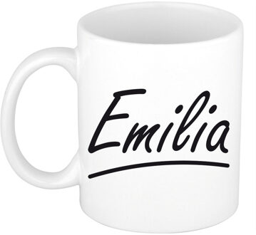 Bellatio Decorations Naam cadeau mok / beker Emilia met sierlijke letters 300 ml