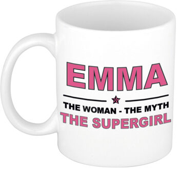 Bellatio Decorations Naam cadeau mok/ beker Emma The woman, The myth the supergirl 300 ml - Naam mokken Multikleur