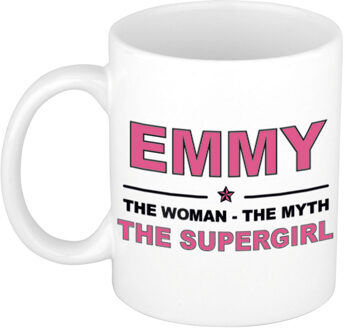 Bellatio Decorations Naam cadeau mok/ beker Emmy The woman, The myth the supergirl 300 ml - Naam mokken Multikleur