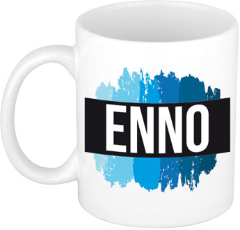 Bellatio Decorations Naam cadeau mok / beker Enno met blauwe verfstrepen 300 ml