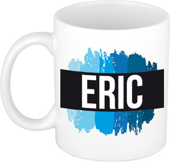 Bellatio Decorations Naam cadeau mok / beker Eric met blauwe verfstrepen 300 ml