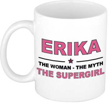 Bellatio Decorations Naam cadeau mok/ beker Erika The woman, The myth the supergirl 300 ml - Naam mokken Multikleur