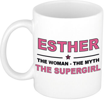 Bellatio Decorations Naam cadeau mok/ beker Esther The woman, The myth the supergirl 300 ml - Naam mokken Multikleur