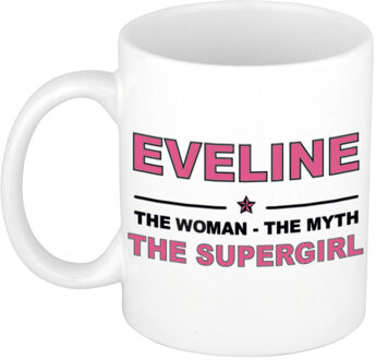 Bellatio Decorations Naam cadeau mok/ beker Eveline The woman, The myth the supergirl 300 ml - Naam mokken Multikleur