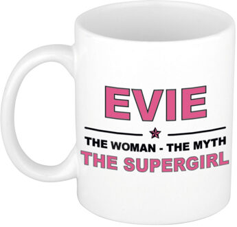 Bellatio Decorations Naam cadeau mok/ beker Evie The woman, The myth the supergirl 300 ml - Naam mokken Multikleur