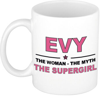 Bellatio Decorations Naam cadeau mok/ beker Evy The woman, The myth the supergirl 300 ml - Naam mokken Multikleur