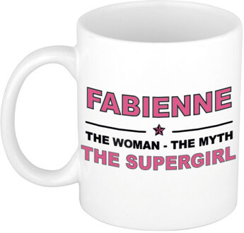 Bellatio Decorations Naam cadeau mok/ beker Fabienne The woman, The myth the supergirl 300 ml - Naam mokken Multikleur