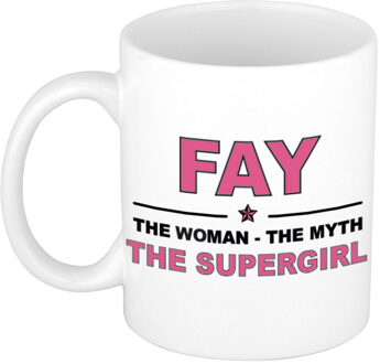 Bellatio Decorations Naam cadeau mok/ beker Fay The woman, The myth the supergirl 300 ml - Naam mokken Multikleur