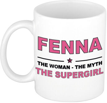 Bellatio Decorations Naam cadeau mok/ beker Fenna The woman, The myth the supergirl 300 ml - Naam mokken Multikleur