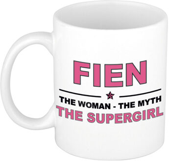 Bellatio Decorations Naam cadeau mok/ beker Fien The woman, The myth the supergirl 300 ml - Naam mokken Multikleur