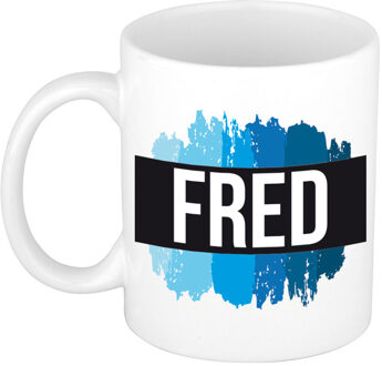 Bellatio Decorations Naam cadeau mok / beker Fred met blauwe verfstrepen 300 ml