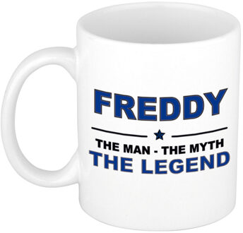 Bellatio Decorations Naam cadeau mok/ beker Freddy The man, The myth the legend 300 ml - Naam mokken Multikleur