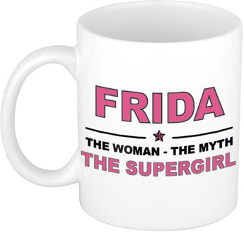 Bellatio Decorations Naam cadeau mok/ beker Frida The woman, The myth the supergirl 300 ml - Naam mokken Multikleur