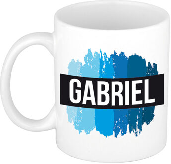 Bellatio Decorations Naam cadeau mok / beker Gabriel met blauwe verfstrepen 300 ml