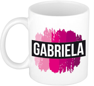 Bellatio Decorations Naam cadeau mok / beker Gabriela met roze verfstrepen 300 ml